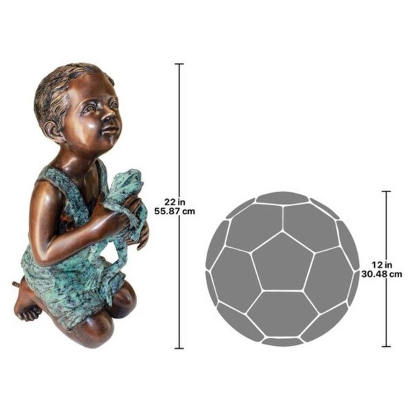 New Friend Boy with Frog Cast Bronze Garden Statues Spouts Water